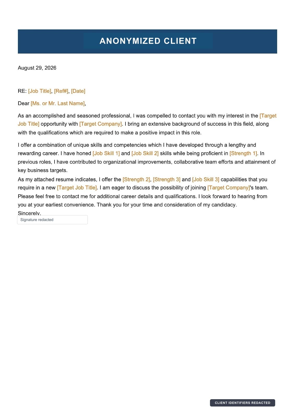 Anonymized preview of a matching executive finance application document.